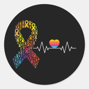 All Cancer Matters Awareness Day Heartbeat Ribbon  Classic Round Sticker