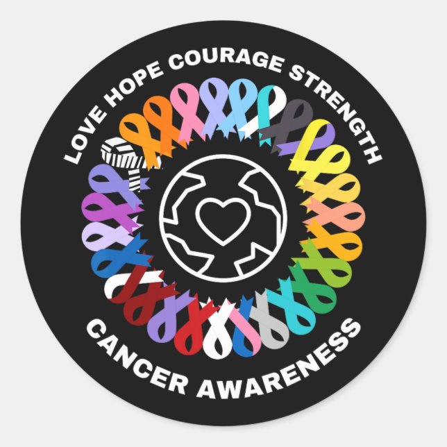 All Cancer Matters Awareness Every Colour Ribbons  Classic Round Sticker (Front)
