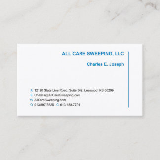All Care Sweeping - Charles E. Joseph Business Car Business Card
