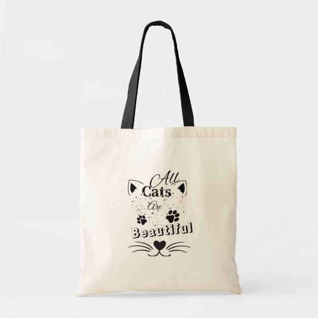 All Cats Are Beautiful – Minimal Cute Cat Design Tote Bag (Front)