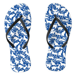 All Cats pattern.w.bx4 Blue BG Flip Flops