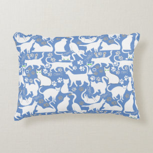 All Cats pattern.w.bx4 L Blue BG Accent Pillow