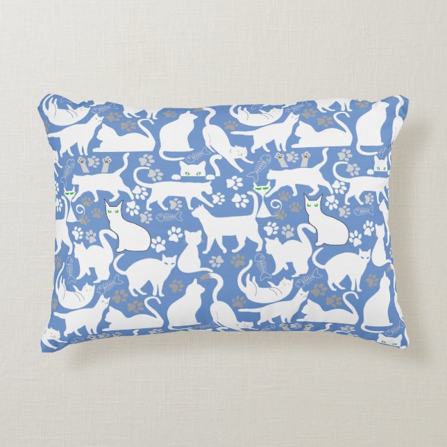 All Cats pattern.w.bx4 L Blue BG Accent Pillow (Front)