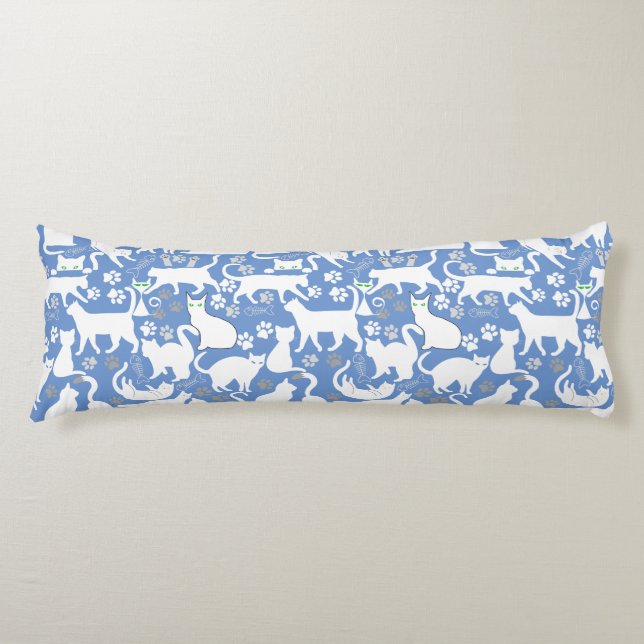 All Cats pattern.w.bx4 L Blue BG Body Pillow (Front)