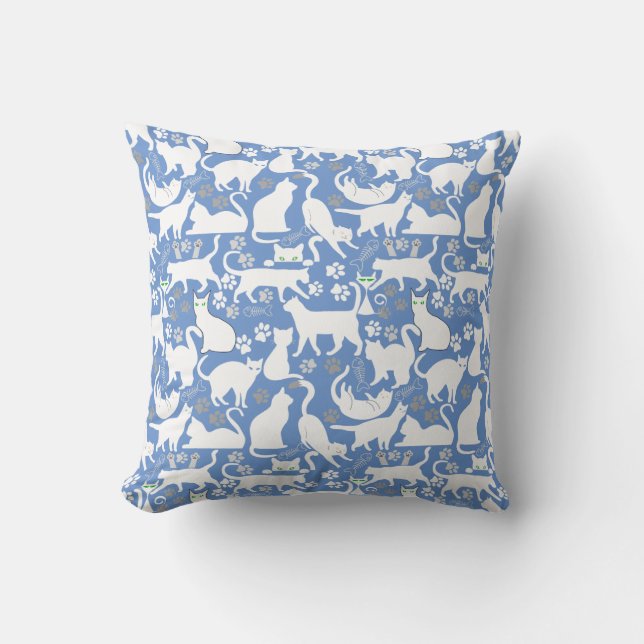 All Cats pattern.w.bx4 L Blue BG Lumbar Pillow (Front)