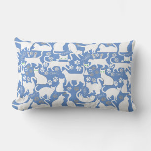 All Cats pattern.w.bx4 L Blue BG Lumbar Pillow