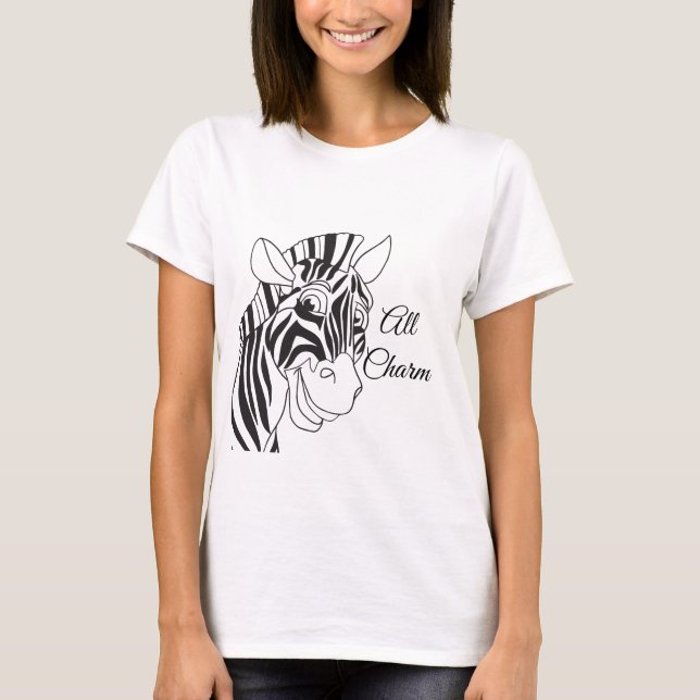 "All Charm" Cute Zebra Black/White Stripes Design T-Shirt (Front)