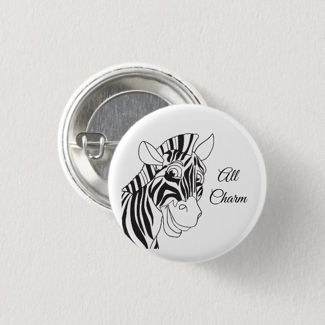 "All Charm" Lovely Zebra Black & White Trendy 1 Inch Round Button (Front & Back)