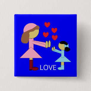 All Children Need Love: Blue 2 Inch Square Button