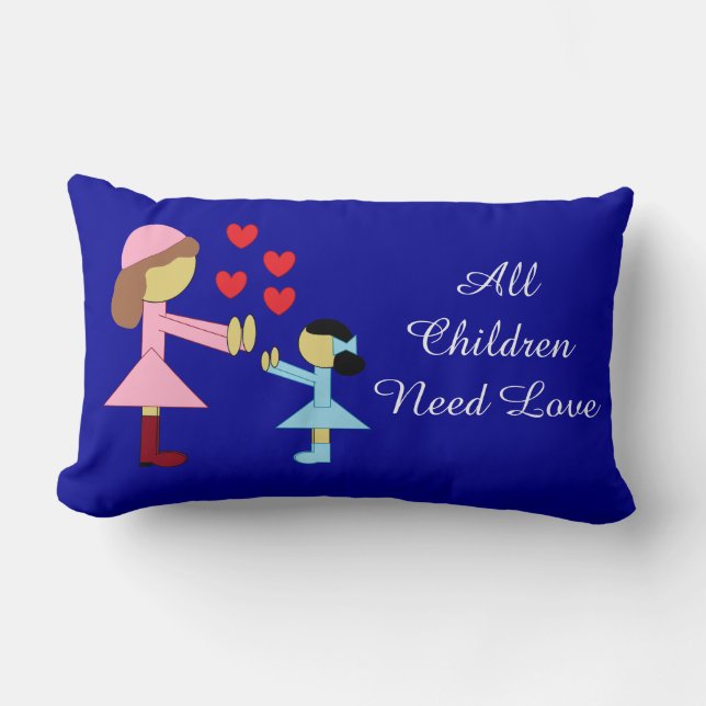 All Children Need Love: Dark Blue Lumbar Pillow (Front)