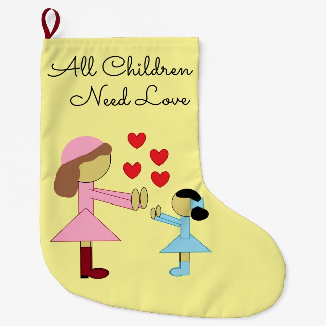All Children Need Love:  Light Yellow Large Christmas Stocking (Front)
