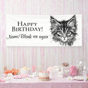 All Custom Text Black and White Kitten Face Banner