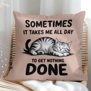 "All Day Doing Nothing" Funny Lazy Cat Throw Pillow