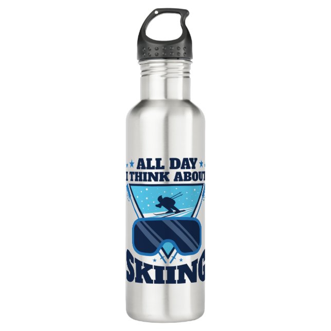 All Day I Think About Skiing Skier Ski 710 Ml Water Bottle (Front)