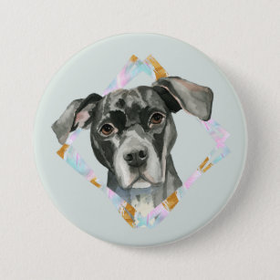 "All Ears" Pit Bull Dog Watercolor Painting 3 Inch Round Button