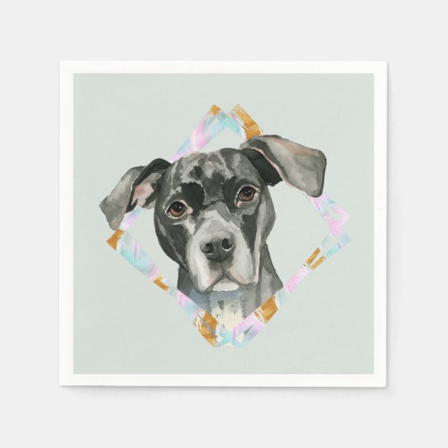 "All Ears" Pit Bull Dog Watercolor Painting Napkin (Front)