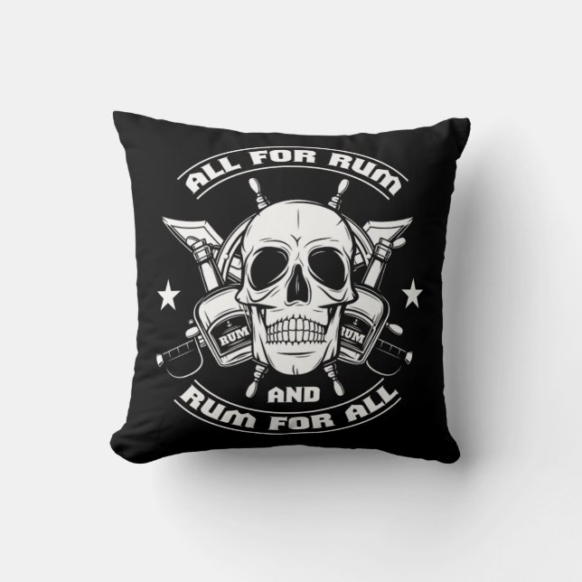 All For Rum Pirates Captain Skull Throw Pillow (Front)