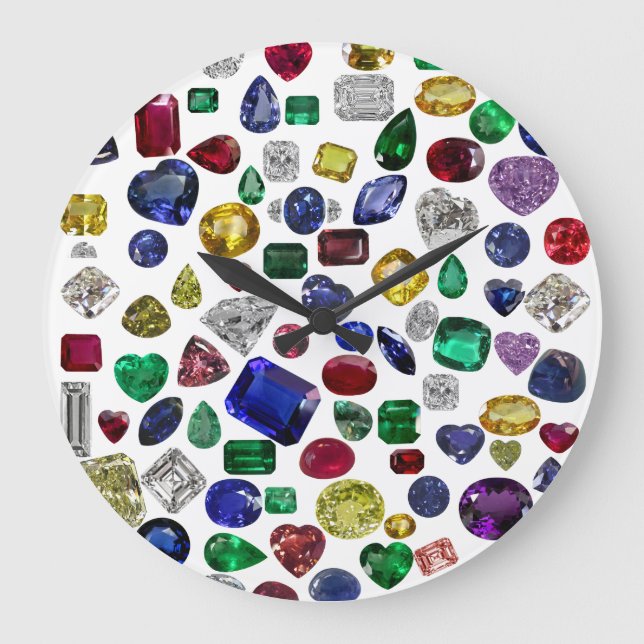 All Gemstones, All colours, All shapes Large Clock (Front)