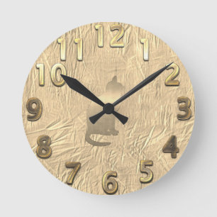 All Gold Cat Round Clock