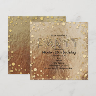 All Gold Glam Faux Foil Confetti Party Invitations