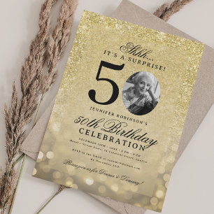 ALL GOLD SURPRISE Photo Glam 50th Birthday  Invitation