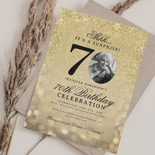 ALL GOLD SURPRISE Photo Glam 70th Birthday  Invitation