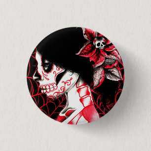 All Gone Dead Sugar Skull Girl 1 Inch Round Button