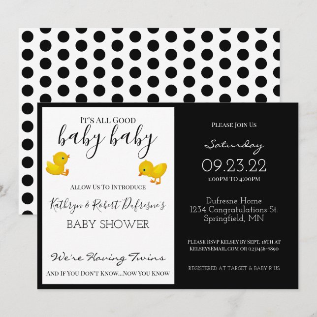 "All Good Baby Baby" Twins Baby shower Invitation (Devant / Derrière)