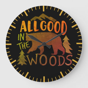 All Good In The Woods Forest Black Bear Hiking Large Clock