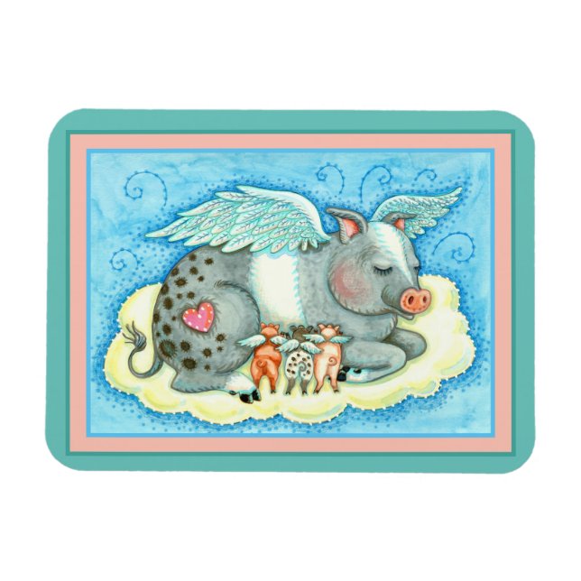 ALL GOOD PIGLETS GO TO HEAVEN, CUTE PIG ANGELS MAGNET (Horizontal)