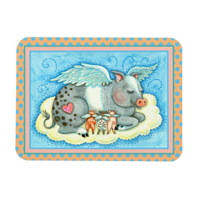 ALL GOOD PIGLETS GO TO HEAVEN, CUTE PIG ANGELS MAGNET (Horizontal)