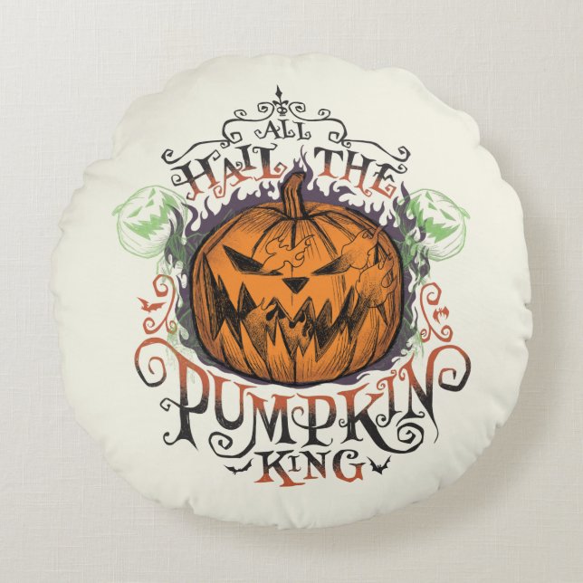 All Hail The Pumpkin King - Gothic Flames Round Pillow (Front)