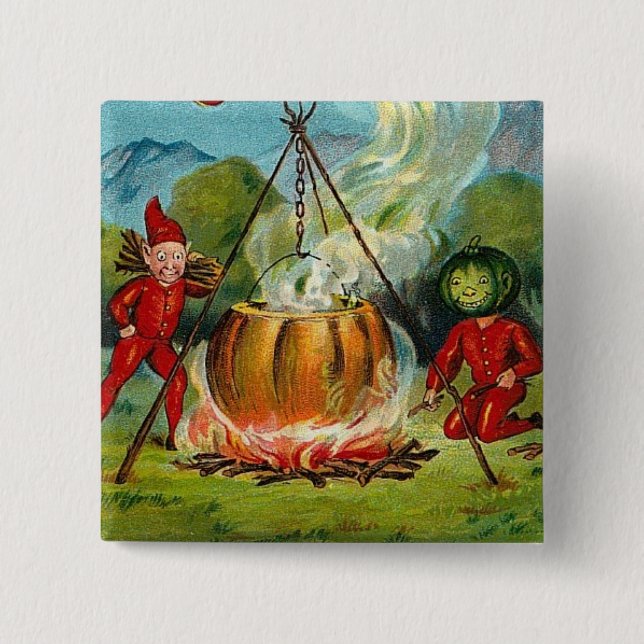 All Halloween Greetings Flying Witch 2 Inch Square Button (Front)