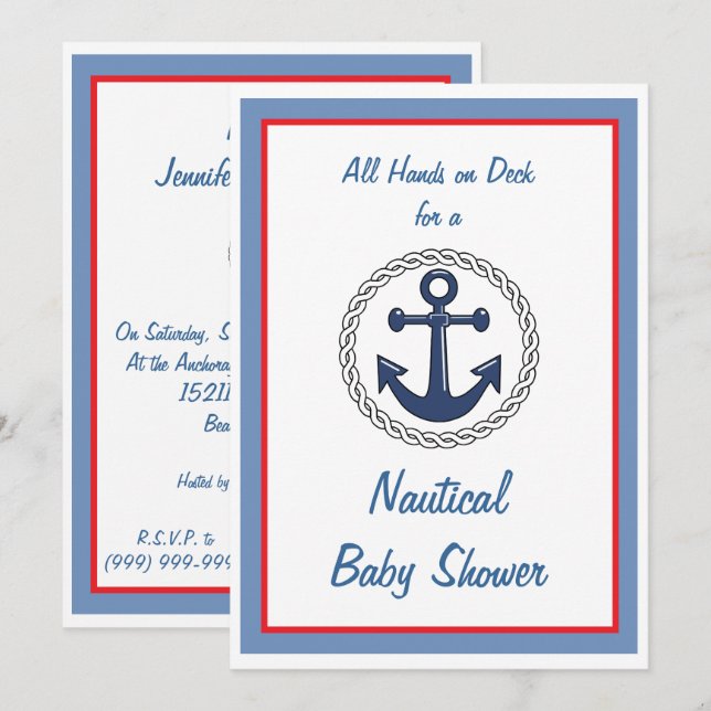 All Hands Nautical Baby Shower Invitations (Front/Back)