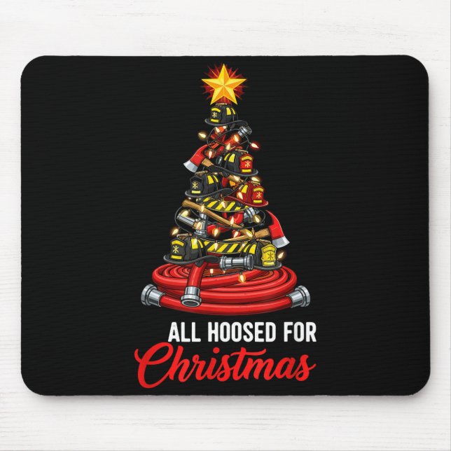 All Hoosed Christmas Firefighter Tree Shirt, Firem Mouse Pad (Front)