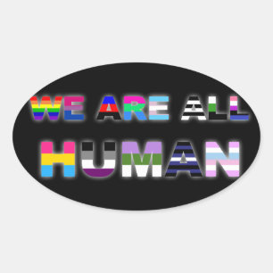All Human Black Oval Sticker