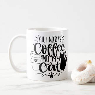 All I Need is Coffee and My Cat Black Doodle Font Mug