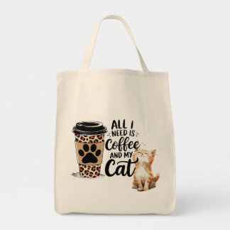 All I Need Is Coffee and My Cat Tote Bag, Cute Cat Bag