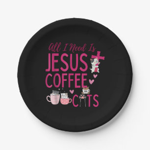 All I Need Is Jesus, Coffee, and Cats Christian Fu Paper Plate