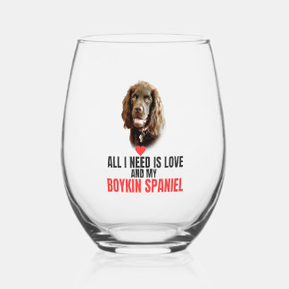 All I Need is Love-Customized Boykin Spaniel Stemless Wine Glass