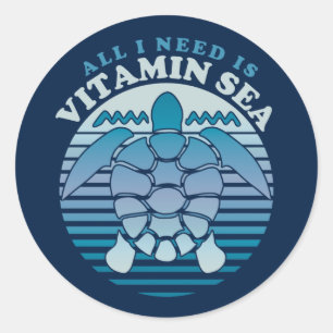 All I Need Is Vitamin Sea - Retro Turtle Classic Round Sticker