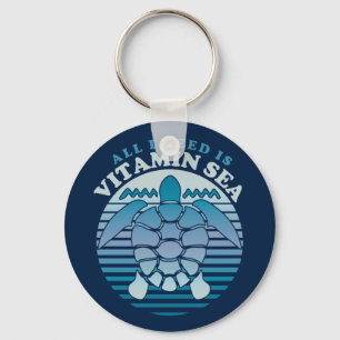 All I Need Is Vitamin Sea - Retro Turtle Keychain