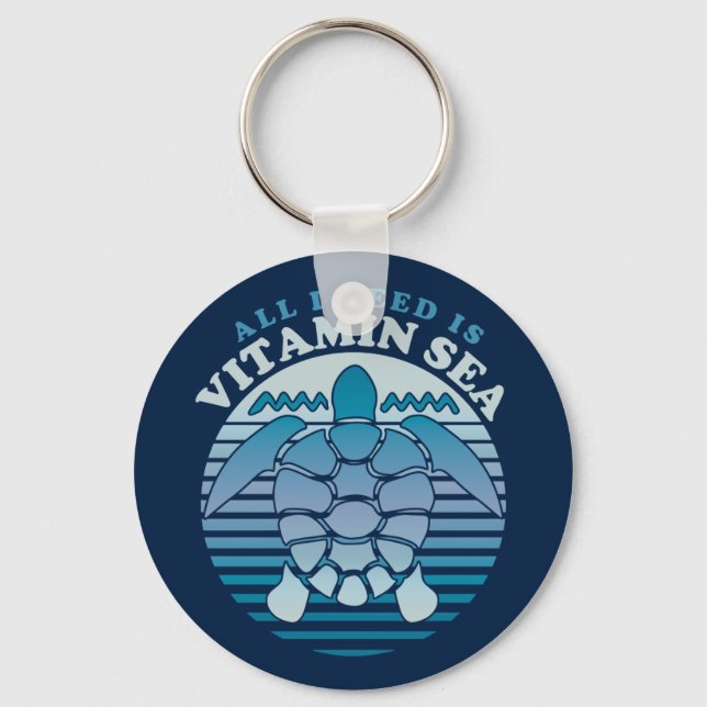 All I Need Is Vitamin Sea - Retro Turtle Keychain (Front)