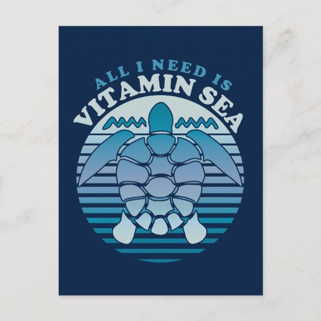 All I Need Is Vitamin Sea - Retro Turtle Postcard (Front)