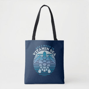 All I Need Is Vitamin Sea - Retro Turtle Tote Bag