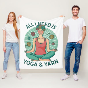 All I need is Yoga and Yarne Phrase Fleece Blanket