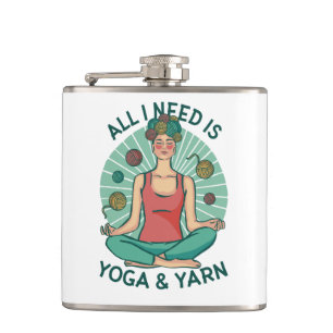 All I need is Yoga and Yarne Phrase Hip Flask
