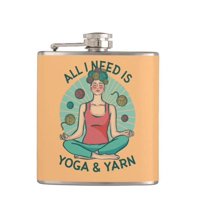 All I need is Yoga and Yarne Phrase Hip Flask (Front)
