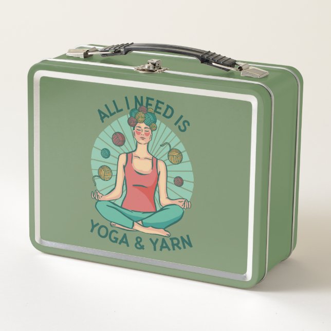 All I need is Yoga and Yarne Phrase Metal Lunch Box (Front)