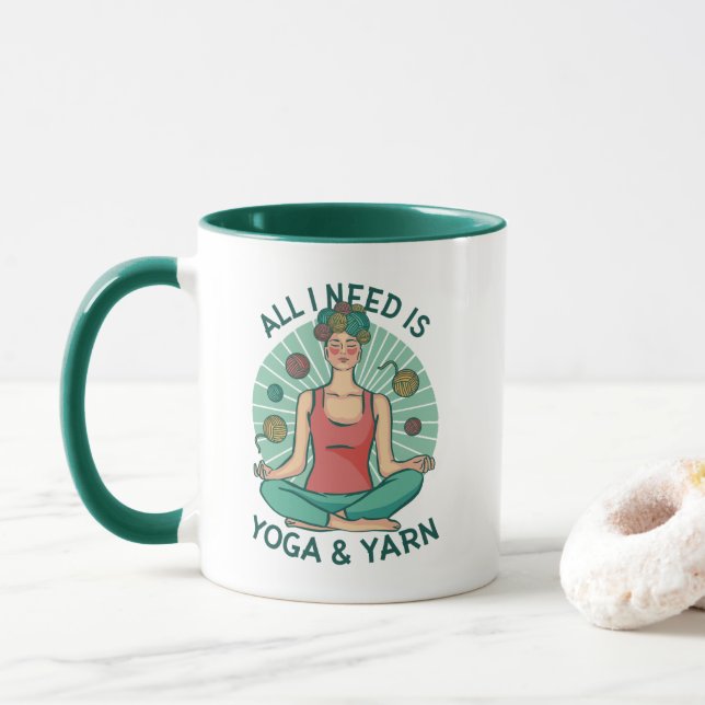 All I need is Yoga and Yarne Phrase Mug (With Donut)